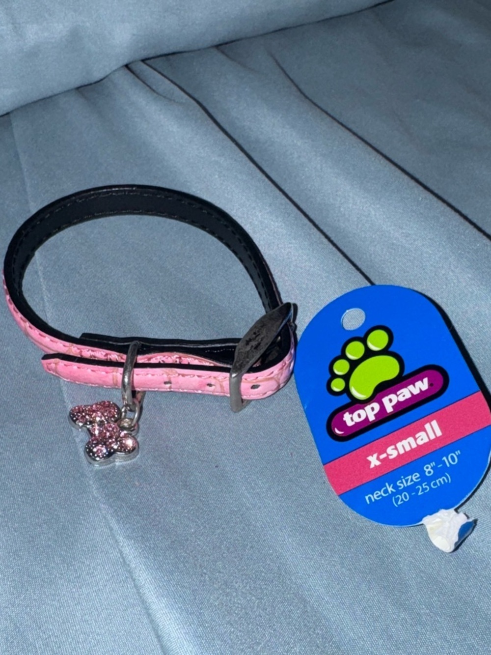 Girly Pink Collar Sparkle Bone Charm X-Small gemstone XS faux croc bling cute